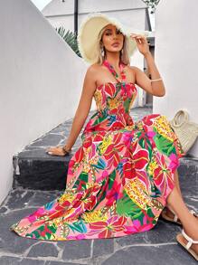 SHEIN VCAY Robe florale d'été pour femmes, style licou, décontractée, de vacances - Multicolore - Voir 6