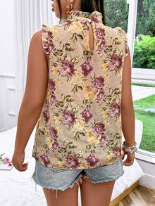 SHEIN Clasi Áo sơ mi nữ cỡ lớn in hoa, xếp ly, viền bèo nhún trang trí - Nhiều màu - Xem 2