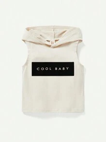 Cozy Pixies Baby Boy Letter Printed Hooded Sleeveless Pullover Top And Solid Color Shorts Set