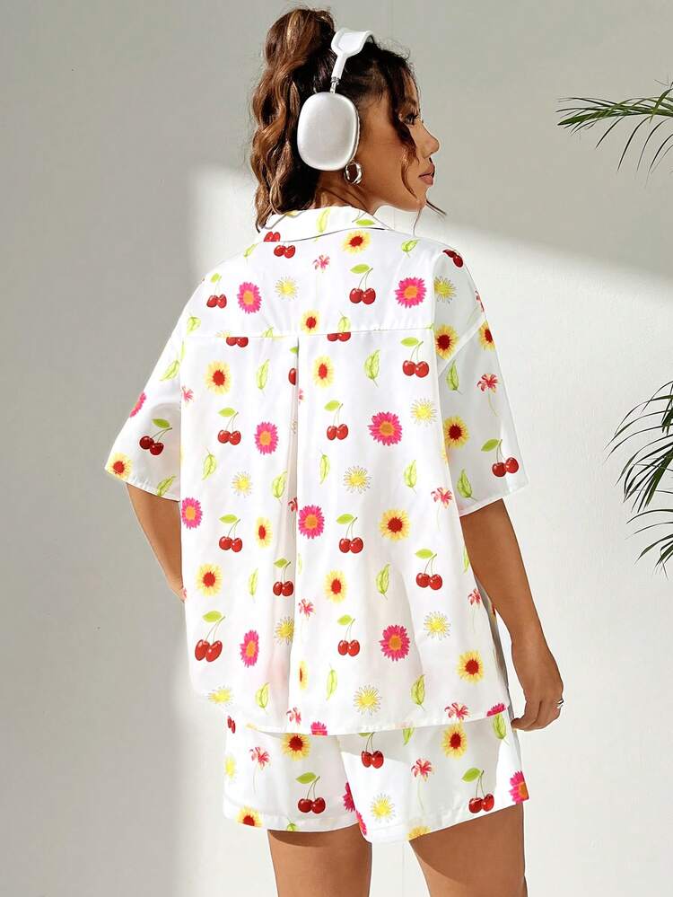 Women Printed Weave Holiday Outfit Short Sleeve Shirt And Shorts Casual Set Short Sets Summer