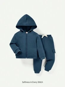 Cozy Pixies Baby Boys' Solid Color Hoodie And Pants Set - Blue - View 1