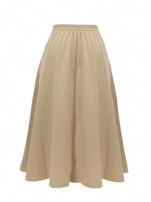 Calvaya Plus Size Nữ Màu Trơn Phong Cách Thắt Lưng Váy - Màu Khaki - Xem 2