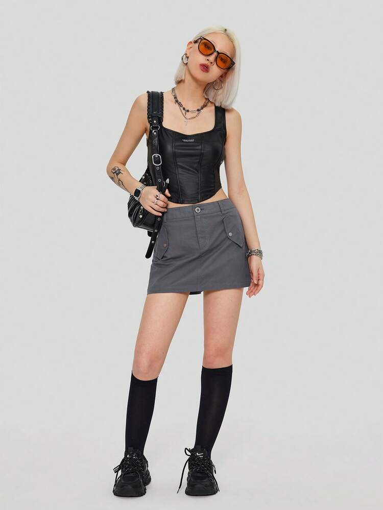 Solid Color Casual Woven Skirt