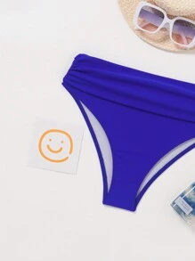 SHEIN Swim 女款純色簡約比基尼泳褲 - 藍色 - 查看 7