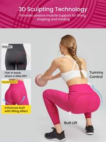 GLOWMODE 24" FeatherFit™-Sculpt 3D Tech Tummy Control Reversible Compression Leggings Medium Impact Jogging Gym Cycling - Tropical Pink - View 2