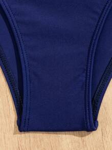 Swim Lushoire Summer Beach Ladies' Fashionable Ruffle Striped Tankini Top & Bottom - Blue and White - View 4