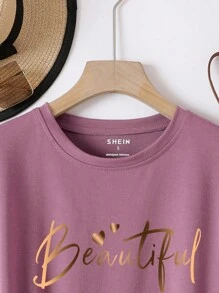 INAWLY Camiseta casual de verano para mujer con manga corta, diseño estampado con letras doradas y corazón