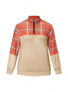 EMERY ROSE Plus Size Printed Spliced Casual Daily Long Sleeve Top And Pants Set