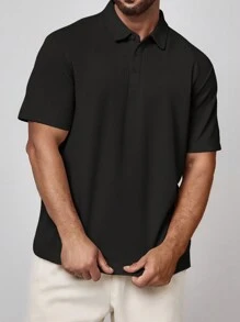 Manfinity Homme Men Plus Size Summer Casual Solid Color Short Sleeve Polo Shirt