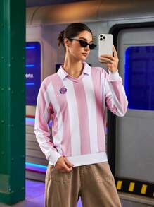 Streetz SHEIN Sport Women Striped Printed Casual Daily Long Sleeve Polo Shirt For Sports