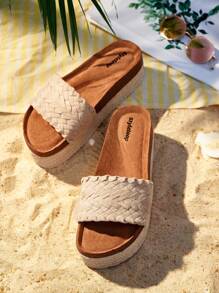 Styleloop Summer Vacation Rope Braid Wedge Sandals - Beige - View 2