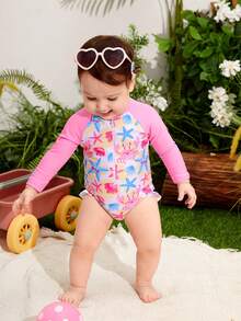 Em bé Cô gái Sao biển & Cua Mô hình Dây kéo Tương phản Màu sắc Đồ bơi - Nhiều màu - Xem 3
