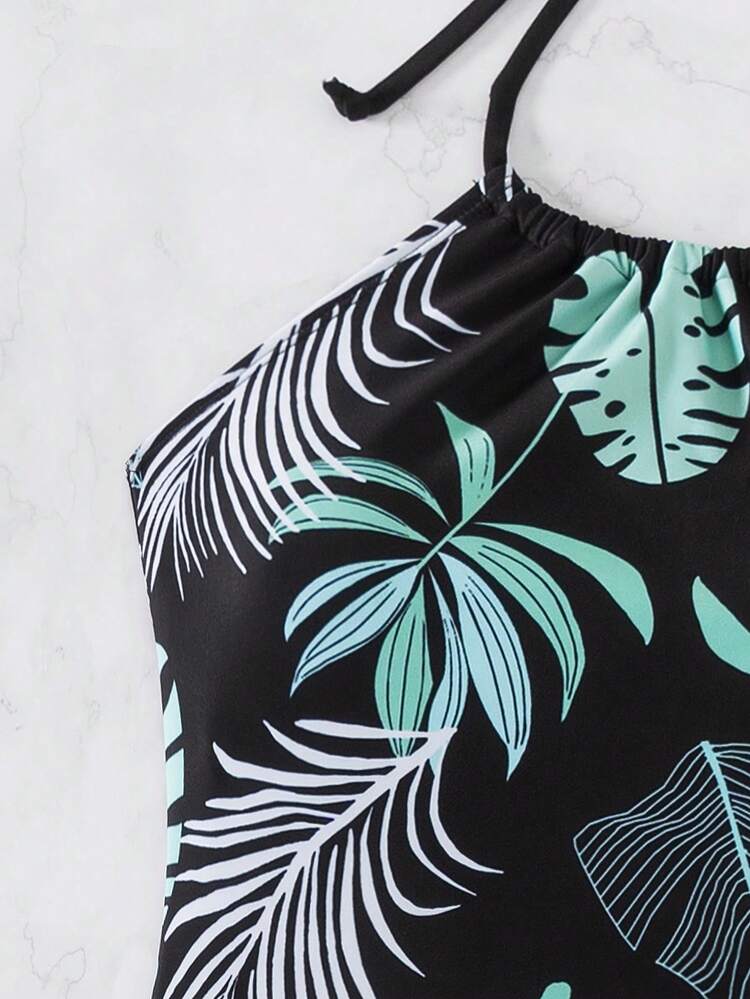 Women Plant Print Halter Strap Tankini Set (Random Print) Summer
