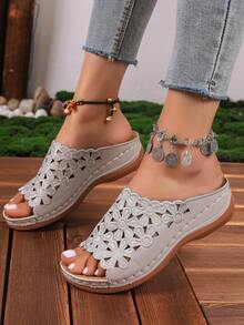 Dép nữ da mềm khoét lỗ, phong cách mùa hè mới, cỡ lớn, đế dày đế mềm thời trang mặc ngoài trời, dép đế dày đế nêm - Xám - Xem 5