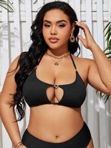 Swim SXY Summer Beach Plus Size Solid Color Hollow Halterneck Swimwear Top