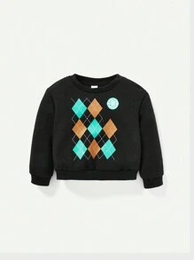 Cozy Pixies Baby Boy Argyle Print Sweatshirt - Black - View 5