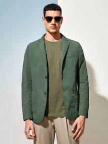 AKNOTIC Business Casual Áo khoác Blazer dệt UPF thoáng mát và nhẹ nhàng cho nam, dễ chăm sóc, cho mùa thu đông - xanh quân đội - Xem 1