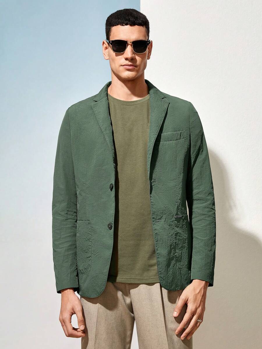 AKNOTIC Business Casual Áo khoác Blazer dệt UPF thoáng mát và nhẹ nhàng cho nam, dễ chăm sóc, cho mùa thu đông - xanh quân đội - Xem 1