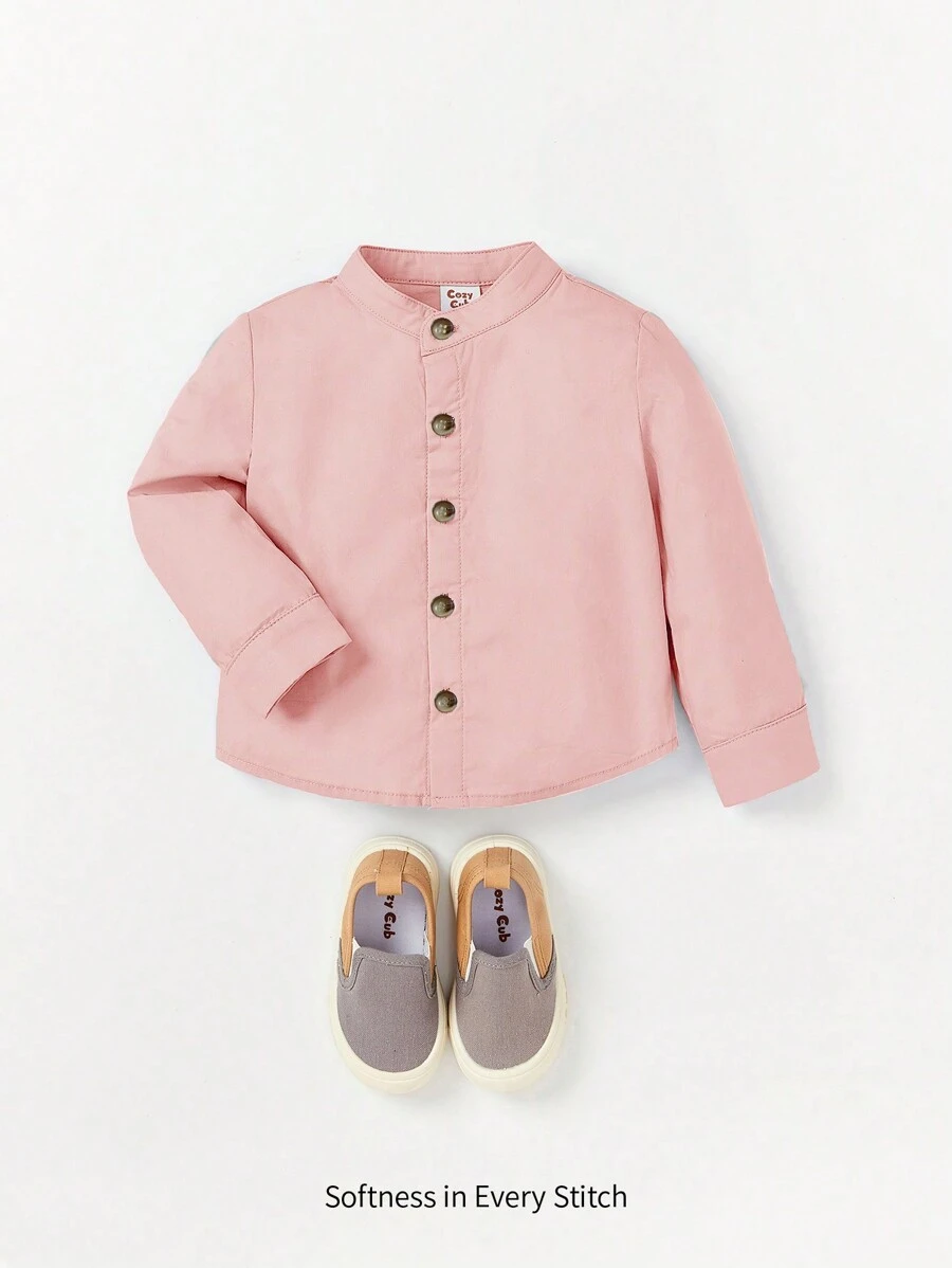 Cozy Pixies 嬰兒男寶寶立領純色襯衫 - 粉色 - 查看 1
