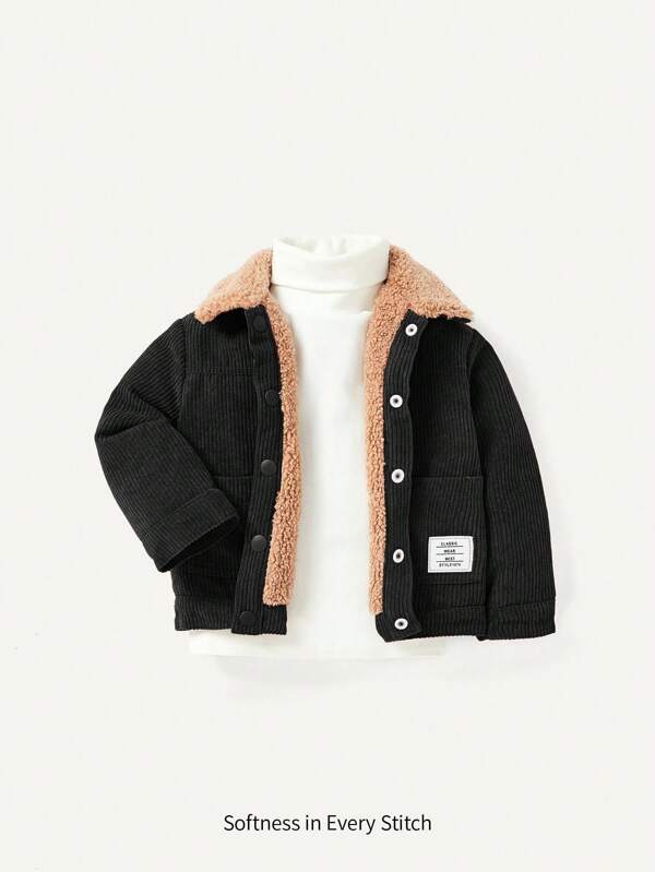 Cozy Pixies Chaquetón De Pana Para Bebé Con Cuello De Oso Teddy Y Parche De Letra