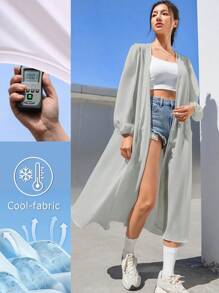 DAZY 女款純色防曬服，涼爽長開襟外套，40+ - 淺灰色 - 查看 1