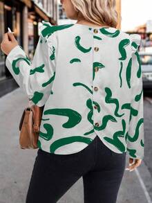 SHEIN Clasi Plus Size Full Bloom Printed Casual Work Shirt With Back Button Decoration - Green - View 2