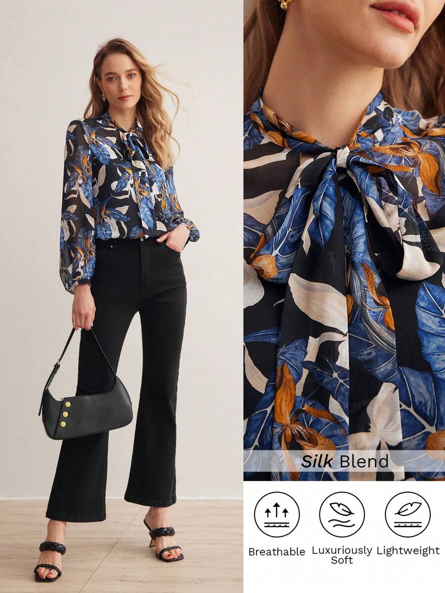 MOTF PREMIUM Lụa In Thực vật Cà vạt mỏng Áo sơ mi