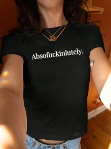 INAWLY Camiseta de manga corta casual de cuello redondo para mujer con estampado de letras, para uso diario en primavera y verano