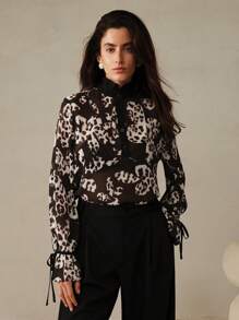 Anewsta Áo voan in màu đen Sheer Dip Dye - Đen và trắng - Xem 6