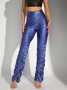 Hauture Hose Mit Metallico-look, Rüschen Und Kordelzug - Blau - Übersicht 4