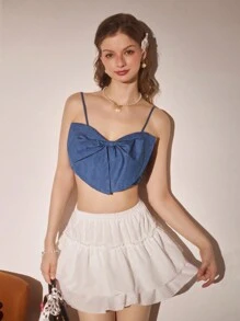 Aveloria Rosie Top de mezclilla corto con cami, decoración de lazo y espalda fruncida