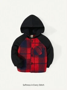 Cozy Pixies Baby Boy Plaid Print Raglan Sleeve Hooded Coat - Multicolor - View 1