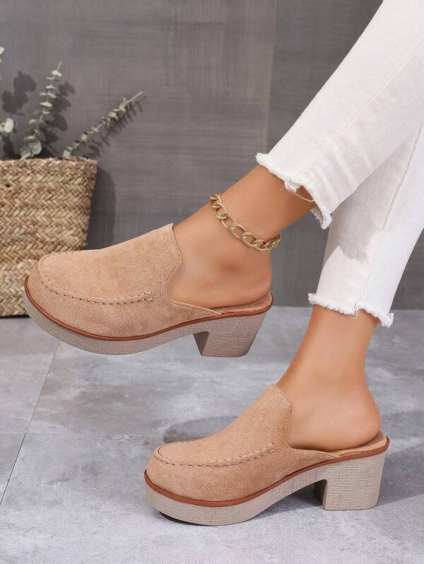 Women's Casual High Heel Slip-On Pointed Toe Mule Shoes