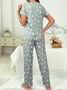 CottageSlumber Women Simple Daily Floral Printed Short-Sleeve And Long Pants Pajama Set - Mint Green - View 2