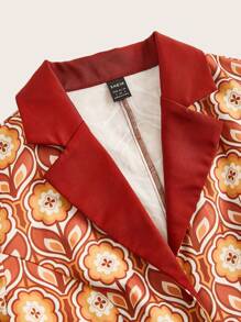 Vintamour Sukienka damska z krótkim rękawem w stylu vintage z lat 60. w stylu wiejskim, wiosenno-letnim, z kołnierzykiem i kwiatowym nadrukiem w kształcie litery A, krótka sukienka letnia w stylu renesansowym, dopasowana sukienka z nadrukiem, zabawne wzory, kontrastowe kolory, krótka sukienka w kwiaty, sukienka letnia, krótka sukienka letnia - Rdzawy brązowy - Zobacz 9