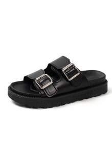 Women Summer Wedge Heel Platform Open Toe Sandals - Black - View 4