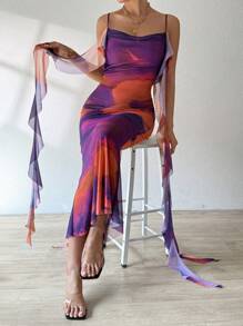 Chiquease Vestido de tirantes para mujer con estampado de tie-dye