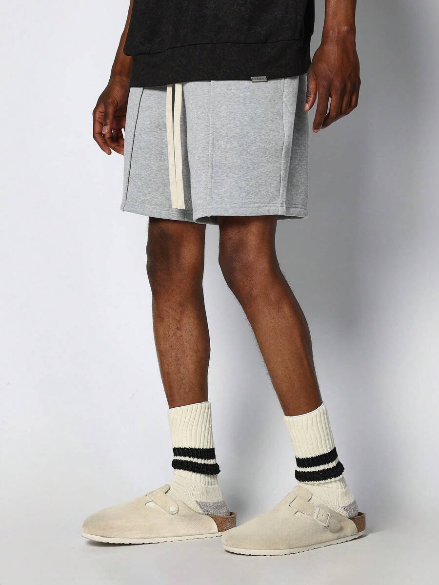 SUMWON Pull On Drop Crotch Short With Pleated Stitch - Light Grey - View 1