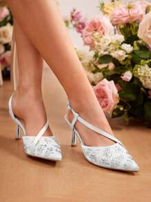 SheIn Belle Women's Pointed Toe High Heel Stiletto Shoes With Sequin