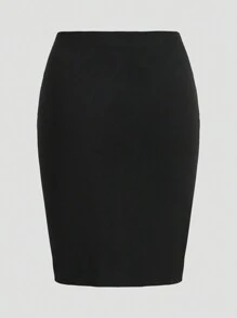 SHEIN Privé Jupe crayon grande taille élégante et minimaliste avec fente haute, adaptée pour l'été, les voyages, le port quotidien, les achats et les soirées. - Noir - Voir 8