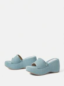 Sugerpunk Women's Shoes Women's Wedge Thick Sole Simple Fashion Style Metal Willow Stud Strap Slippers Vacation Shoes Summer - Blue - View 11