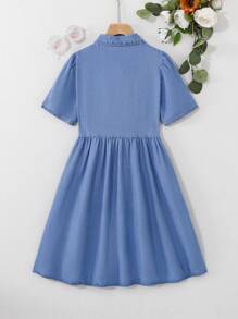 Vestido de mezclilla ligero y informal holgado para niñas preadolescentes de colores claros