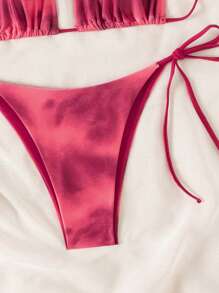 Swim Mod 2026 Frühling/Sommer Neu Zufälliger Rot Batik-Muster Träger-Neckholder Solide Futter Sexy Seitenbindung String Bikini 2 Stücke Badeanzug für Frauen