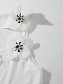SHEIN Unity Women 3D Flower Decoration Tank Top - White - View 5