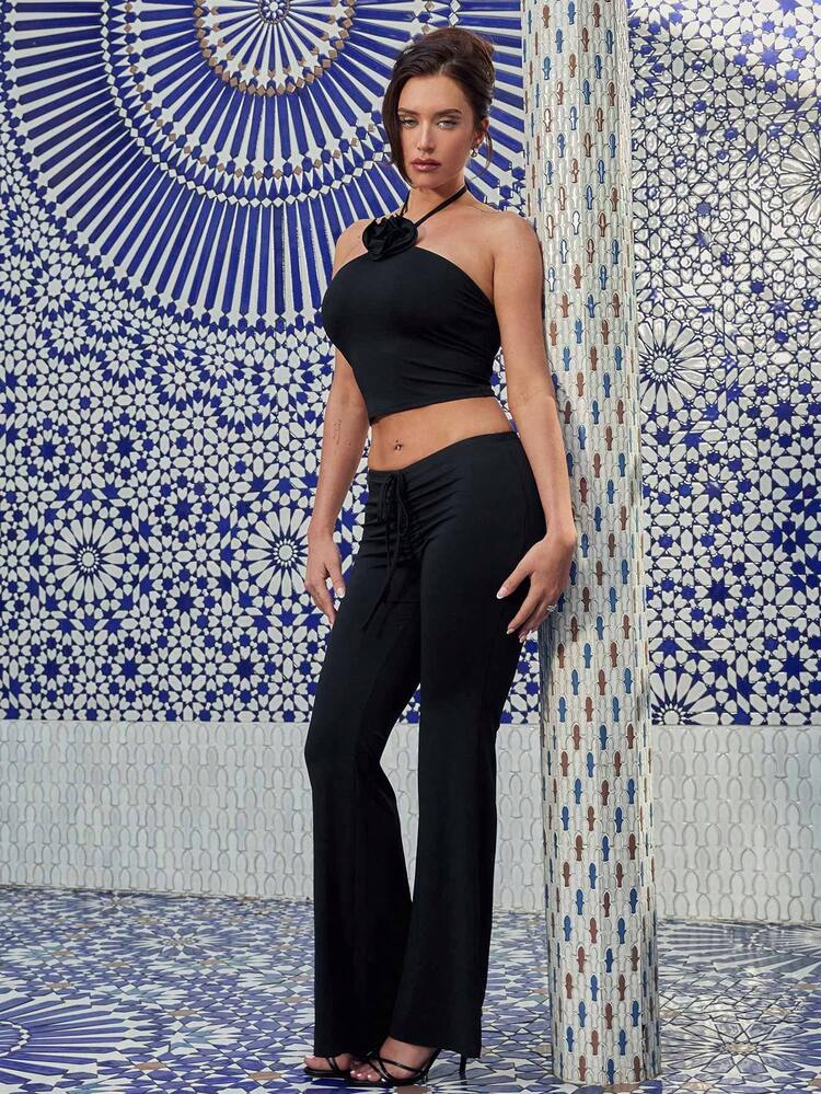 Women Sexy Floral Print Top And Flare Pants Two Pieces Set