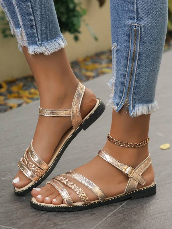 Summer Girl Shoes, Casual And Fashionable Woven Slippers, Flat Anti-Slip Outdoors Woven Sandals For Girl