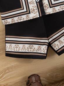 2pcs Infant Boys' Leisure Comfortable Printed Short Sleeve Shirt And Loose Casual Shorts Set - Black - View 5