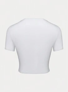 SHEIN EZwear Áo thun ngắn tay in chữ thường ngày mùa hè cho nữ - trắng - Xem 2