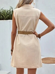 SHEIN VCAY Váy đi làm hàng ngày không tay thời trang dành cho nữ - Màu be - Xem 2