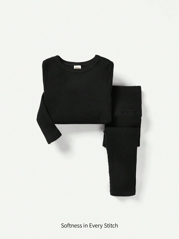 Cozy Pixies Conjunto De Pijama Ajustado Para Bebé Que Incluye Protección Para El Vientre, Top Con Cuello Redondo Y Pantalones Largos, Color Sólido